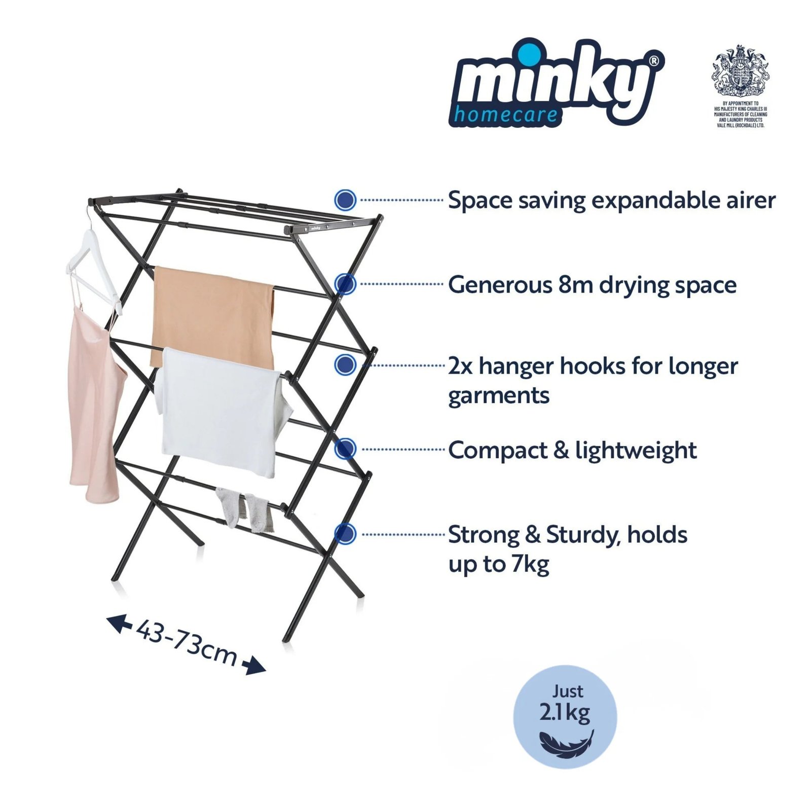 Minky 3 Tier Space Saver Extendable 8m Clothes & Laundry Airer - Image 2